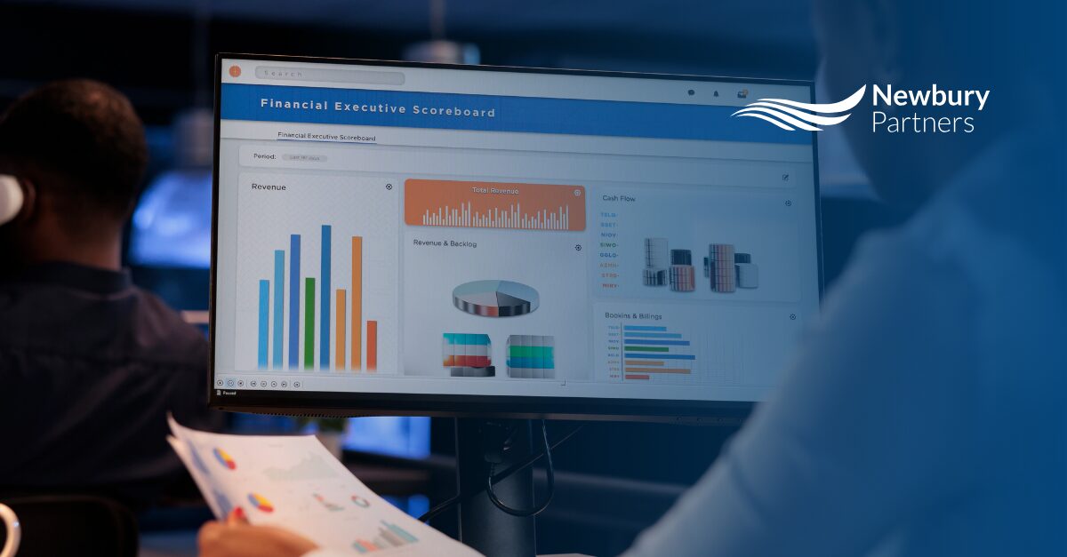 Staffing finance leader reviewing ATS implementation recovery data on an executive scoreboard.